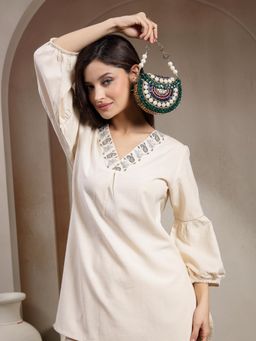 Anekaant - Metal Mirage Green Ivory and Multi Concentric Motif Embellished Clutch