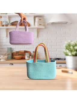JASMEY HOMES - Set Of 2 Cotton Basket Style Handbag - Lavender And Aqua
