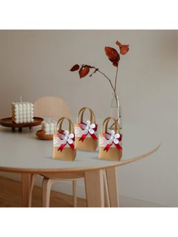 JASMEY HOMES - Pack Of 3 Burlap Lace Flower Gift Basket Style Handbag - Red