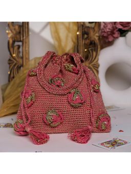 ITIHASIKALA - Amber Bloom Embellished Crochet Potli Bag
