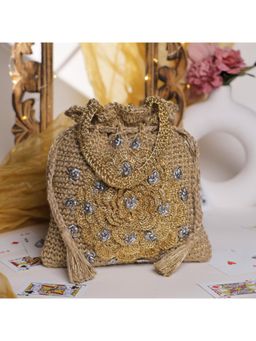 ITIHASIKALA - Golden Bloom Handcrafted Crochet Potli Bag
