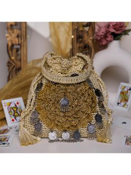 ITIHASIKALA - Golden Bloom Handcrafted Crochet Potli Bag