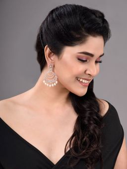 Saraf RS Jewellery - Rose Gold Plated Pearl &amp; Ad Studded Crescent Shaped Partywear Brass Chandbali