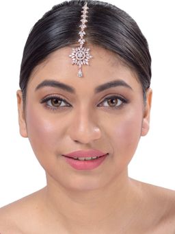 Saraf RS Jewellery - Stylish Diamond Maangtikka Rose Gold Plated & Handcrafted For Women (Onesize)