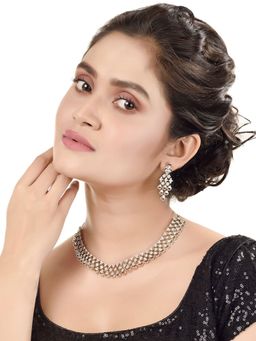 Saraf RS Jewellery - Rhodium Plated Unique Design AD Necklace with Earrings (Set of 2)