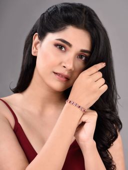 Saraf RS Jewellery - Rose Gold Plated Oval Pink Ruby Ad Studded Handcrafted Tennis Bracelet For Her