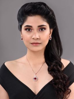 Saraf RS Jewellery - Rose Gold Plated Pink Ruby Pendant Locket With Earrings And Chain (Set Of 3) (Onesize)