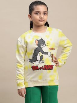 Kidsville - Tom & Jerry Printed Tie & Dye Yellow Sweatshirt for Girls