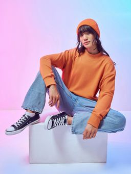 Bewakoof - Women's Orange Oversized Sweatshirt