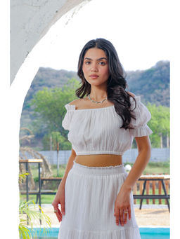 Alaya by Stage3 - Verona White Off-Shoulder Crop Top
