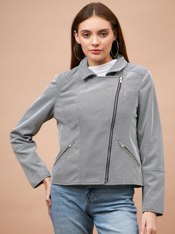 Gipsy - Women Collar Neck Full Sleeves Polyester Fabric Grey Jacket
