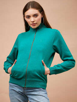 Gipsy - Women High Neck Full Sleeves Polyester Fabric Green Jacket