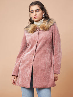 Gipsy - Women Collar Neck Full Sleeves Blended Fabric Pink Coat