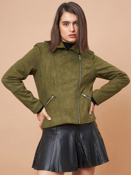 Gipsy - Women Notched Lapel Full Sleeves Blended Fabric Olive Jacket