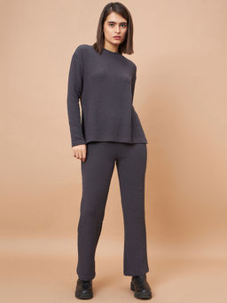 Gipsy - Women Round Neck Full Sleeves Polyester Fabric Grey Top With Pant (Set of 2)
