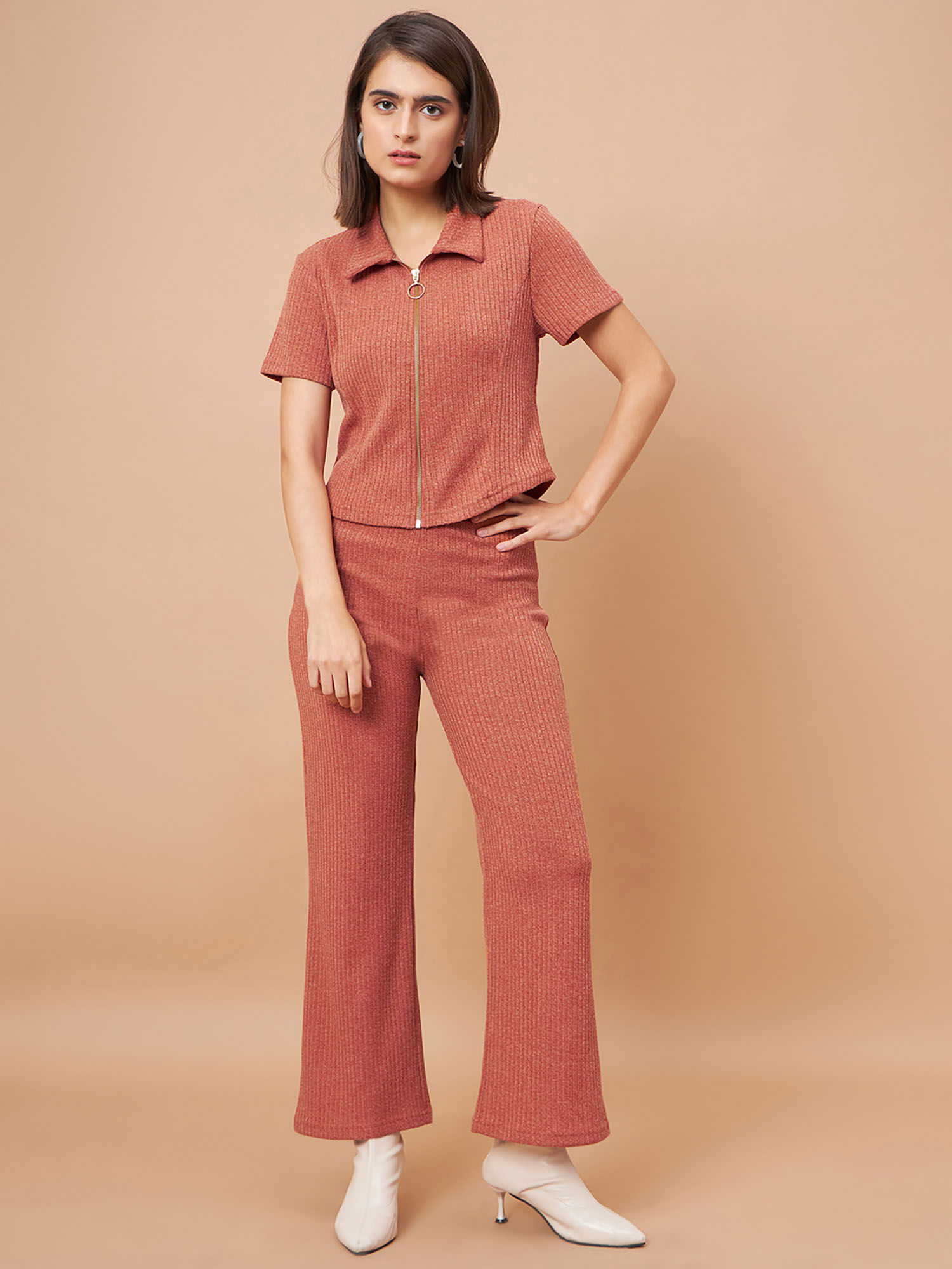 gipsy Women Collar Neck Half Sleeves Polyester Fabric Rust Jacket With Pant (Set of 2)-picture-33