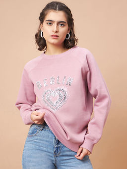 Gipsy - Women Round Neck Full Sleeves Polyester Fabric Pink Sweatshirt