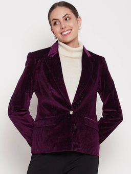 Madame - Women Purple Textured Blazer