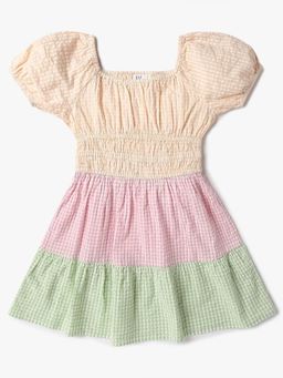GAP - Girls Gingham Tiered Shirred Square Neck Dress