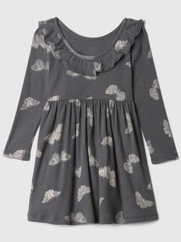 GAP - Girls Printed Fit and Flare Dress with Ruffles Overlay