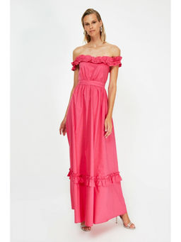 Trendyol - Pink Bardot Frill Detail Occassion Maxi Dress
