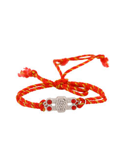 Estele - Rhodium Plated Modern Art Rakhi with Austrian Crystals & Fancy Silk Thread