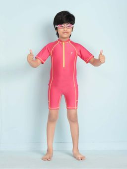 Aarika - Boys Pink Solid Nylon Swim Suit
