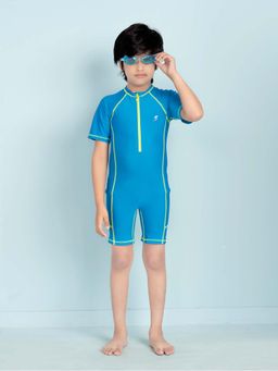 Aarika - Boys Blue Solid Nylon Swim Suit