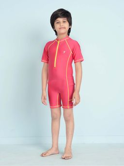Aarika - Boys Pink Solid Nylon Swim Suit with Goggle