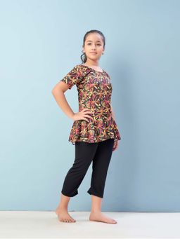 Aarika - Girls Multi-Color Floral Print Nylon Swim Suit