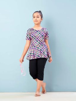 Aarika - Girls Multi-Color Checks Print Nylon Swim Suit