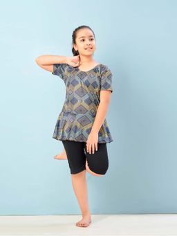 Aarika - Girls Yellow Printed Nylon Swim Suit