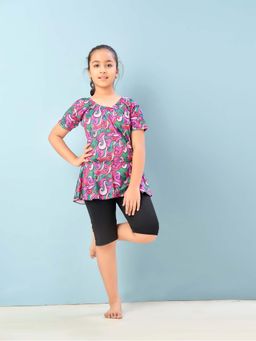 Aarika - Girls Purple Printed Nylon Swim Suit