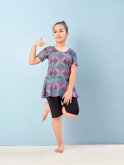 Aarika - Girls Pink Printed Nylon Swim Suit