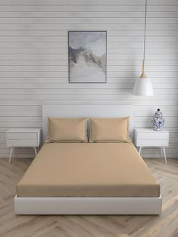 Layers - Be Bold Cotton 144 TC King Sized Double Bedsheet Set (Beige)