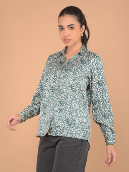 CRIMSOUNE CLUB - Green Floral Slim Fit Shirt