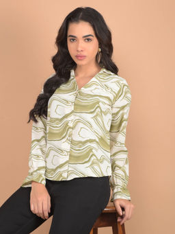 CRIMSOUNE CLUB - Green Abstract Slim Fit Shirt