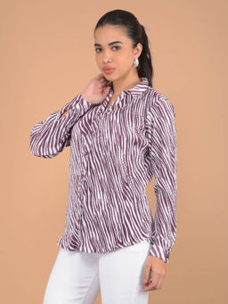 CRIMSOUNE CLUB - Wine Abstract Slim Fit Shirt