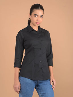 CRIMSOUNE CLUB - Black Solid Slim Fit Shirt