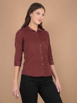 CRIMSOUNE CLUB - Maroon Solid Slim Fit Shirt