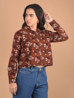 CRIMSOUNE CLUB - Brown Floral Slim Fit Shirt