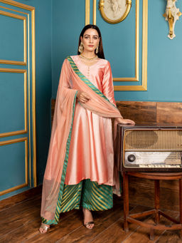 Empress Pitara - Zehnab Pastel Silk Kurta And Palazzo With Dupatta (Set of 3)