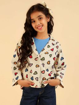 Bugandbees - Girl's Full Sleeves Multi Color Heart Printed Blazer