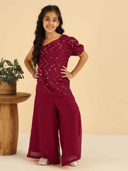 Bugandbees - Magenta Embroidered Kurti with Palazzo