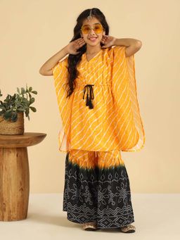 Bugandbees - Yellow Striped Kaftan with Sharara