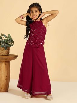 Bugandbees - Magenta Embroidered Top with Sharara
