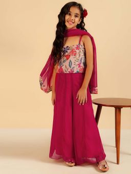 Bugandbees - Embroidered Silk Blend Top & Georgette Palazzo with Dupatta