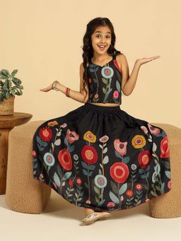 Bugandbees - Black Floral Indo Western Girl Co-Ord Set