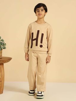 Bugandbees - Cotton Knit Beige Patch Work Boy Co-Ord Set