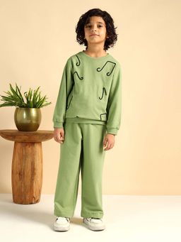 Bugandbees - Cotton Knit Green Embroidered Boy Co-Ord Set